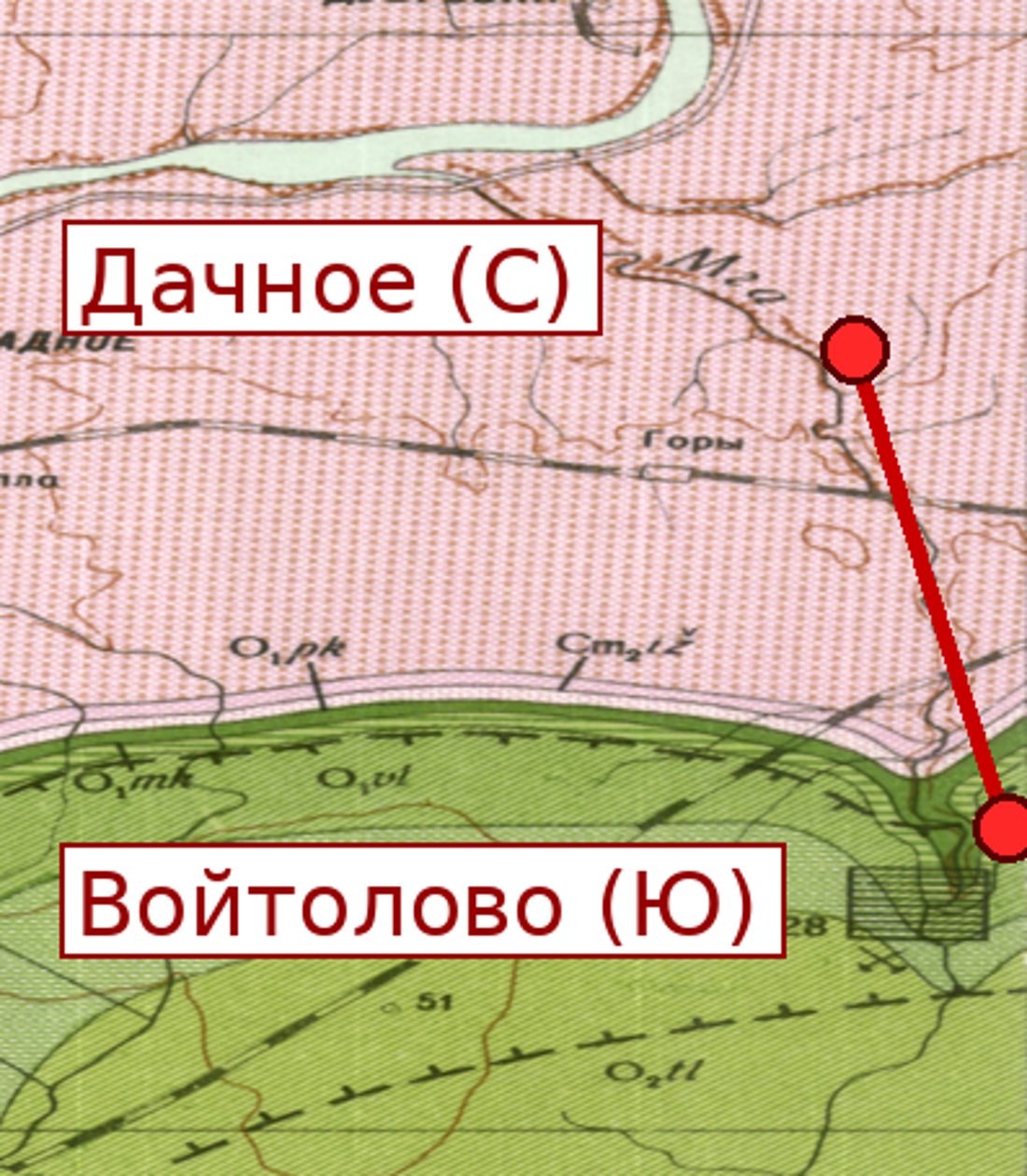 Линия на карте дочетвертичных образований